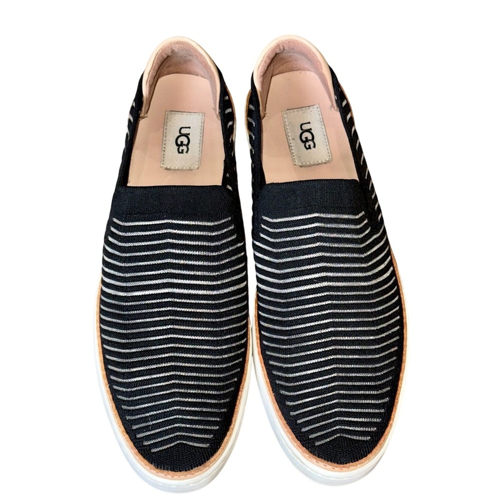 UGG Sammy HyperWeave Stripe Knit Slip-On Sneakers Black Gray | Women's 12